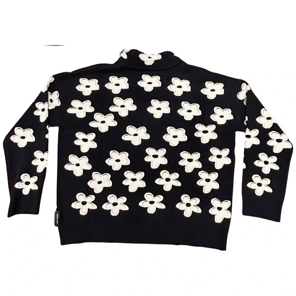 Marc Jacobs Daisy Jacquard Polo Sweater XS Black White Floral 2024